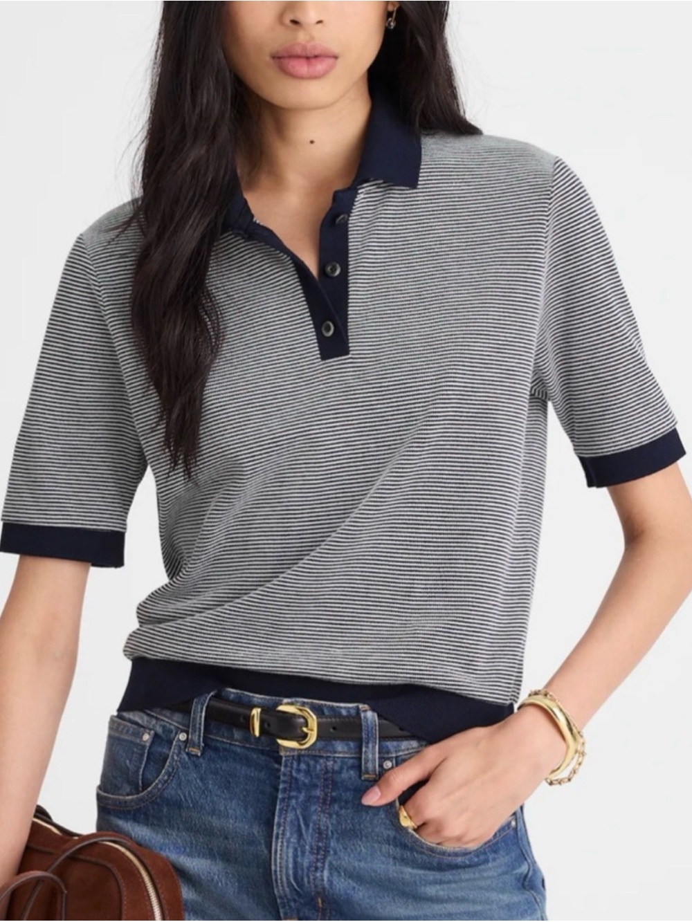 Madewell Striped Shrunken Polo Tee Medium
